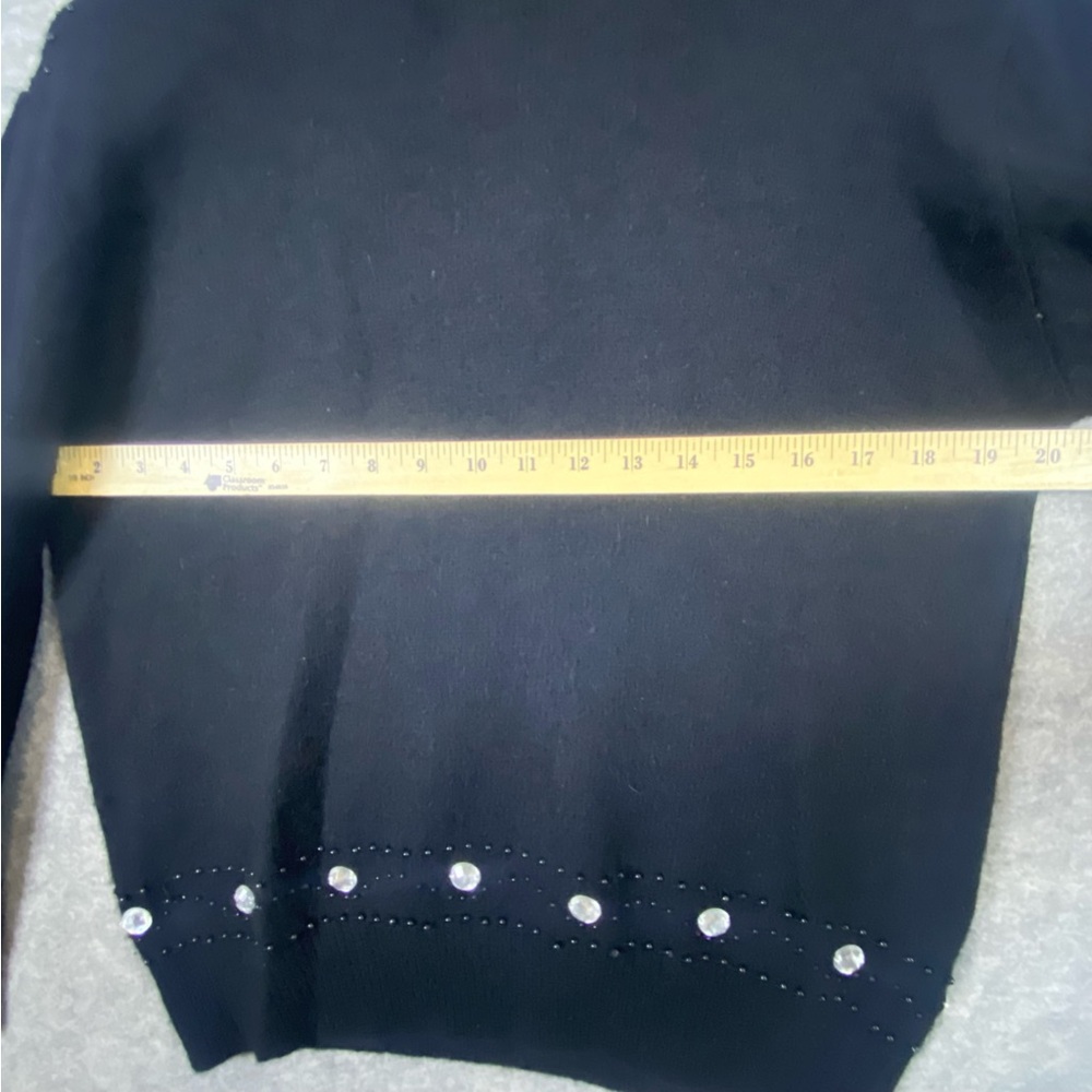 Lindsey Blake Lambswool Angora 80s Vintage Sweater L Black Beaded Rhinestones - Picture 13 of 14